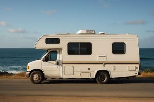 RV Parked by ocean