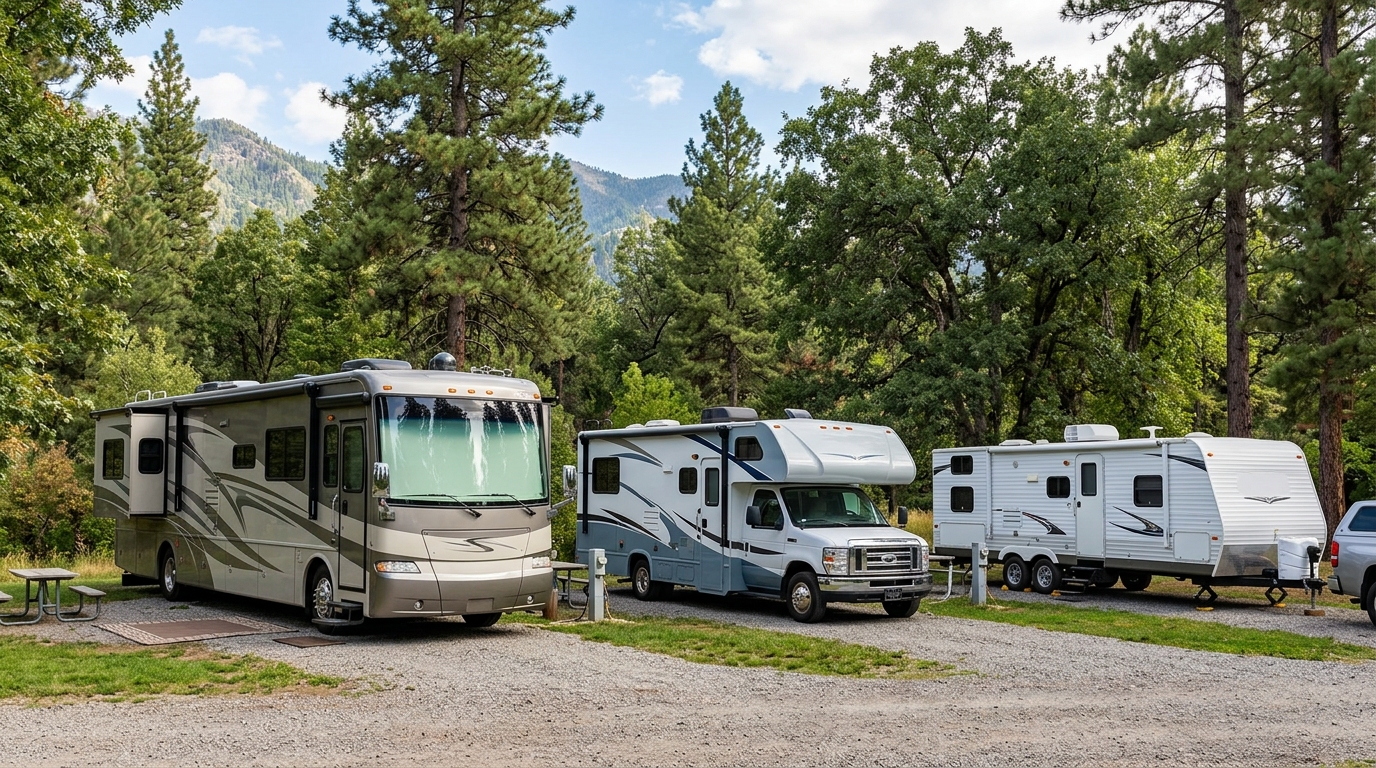 types of RVs comparison including Class A motorhome and travel trailer