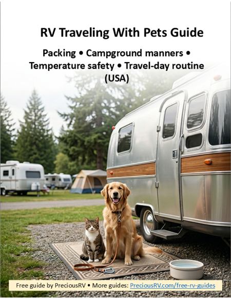 RV Traveling With Pets Guide cover - free PreciousRV guide
